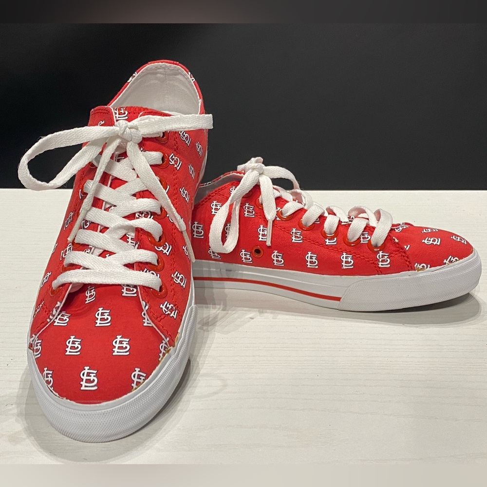 NWOT St. Louis Cardinals Unisex Shoes Row One Red Multi Logo Canvas Lace Up